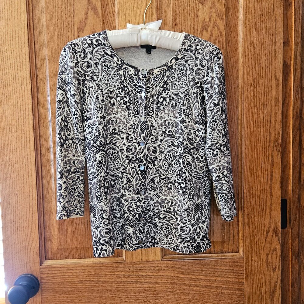 Talbots Lightweight Cardigan Sweater - Size Petite P - Black & Ivory
